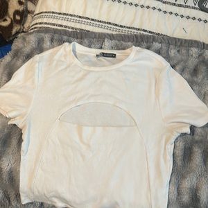 White Zara Crop Top. open Front. Size L